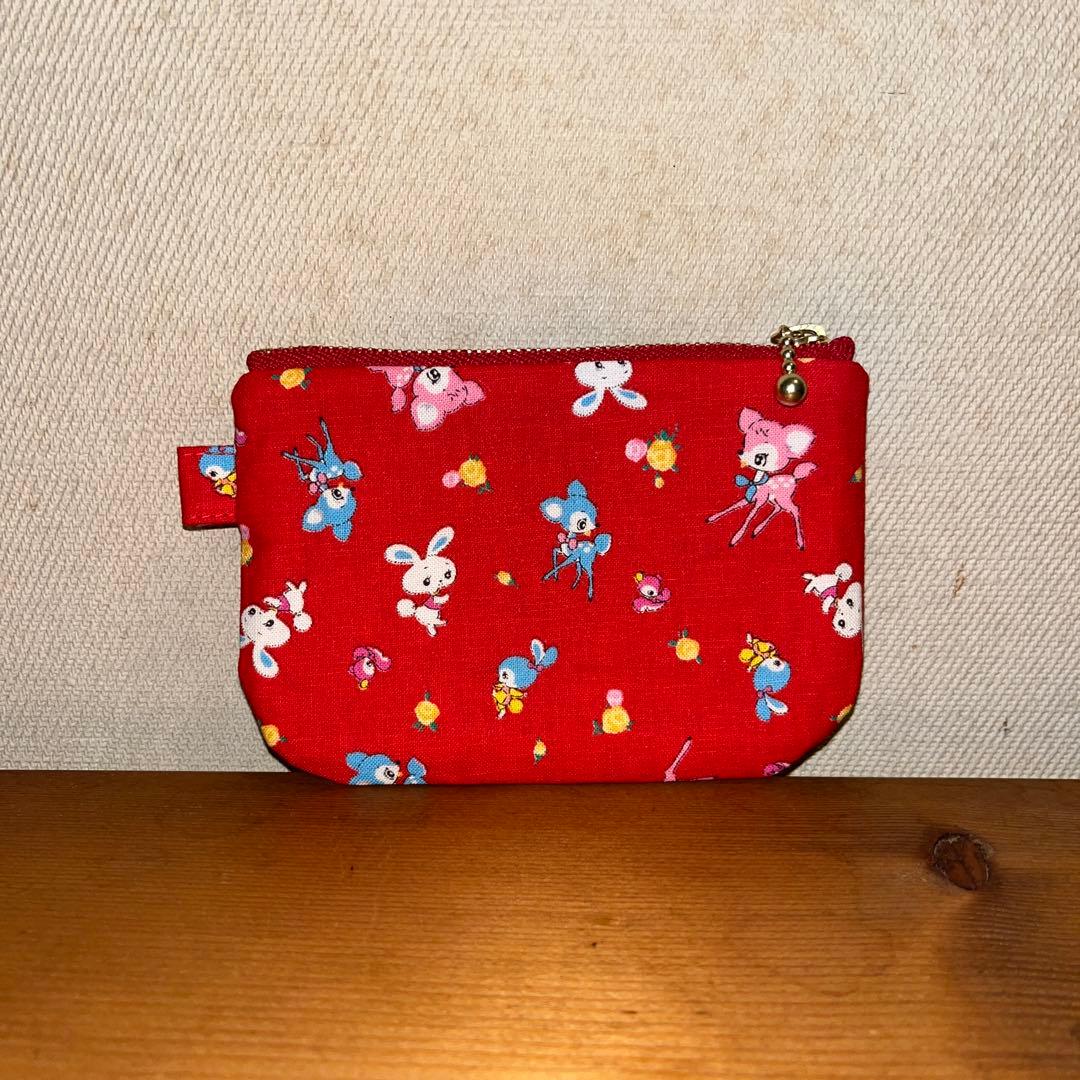 ★420★プチハニー＊バンビ柄〈赤〉12㌢フラットポーチ＊ハンドメイド