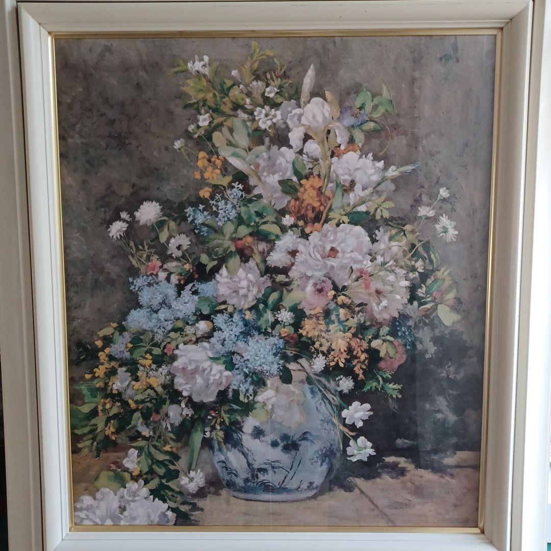 ルノアール花の絵画 白いフレーム付き