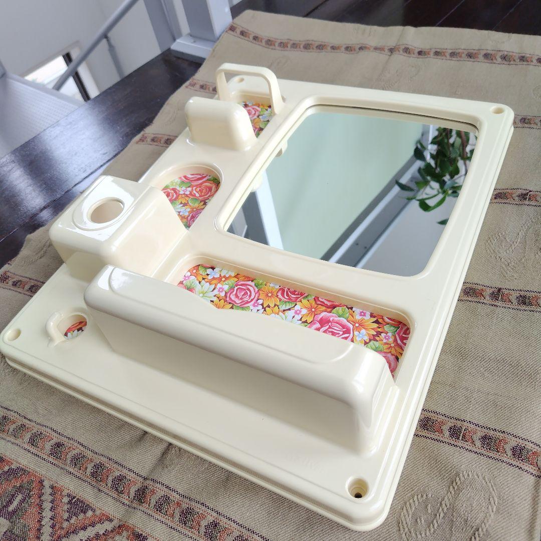 【希少】未使用美品！昭和レトロ当時物 花柄レトロ 化粧ラック ミラーキャビネット