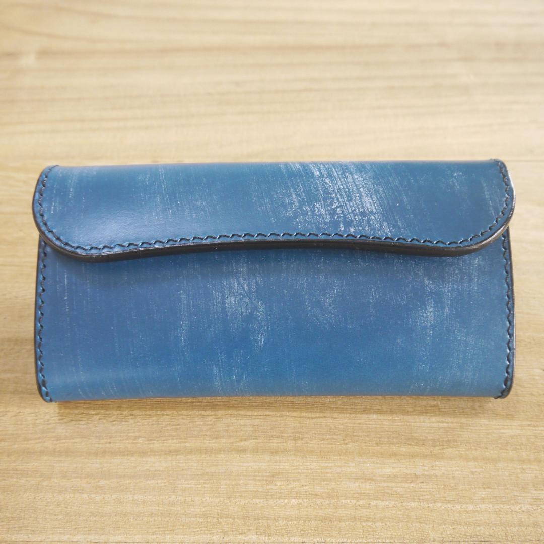 【依頼品】UKブライドルレザー　バーミンガム 　ロングウォレット　三つ折　青/黒