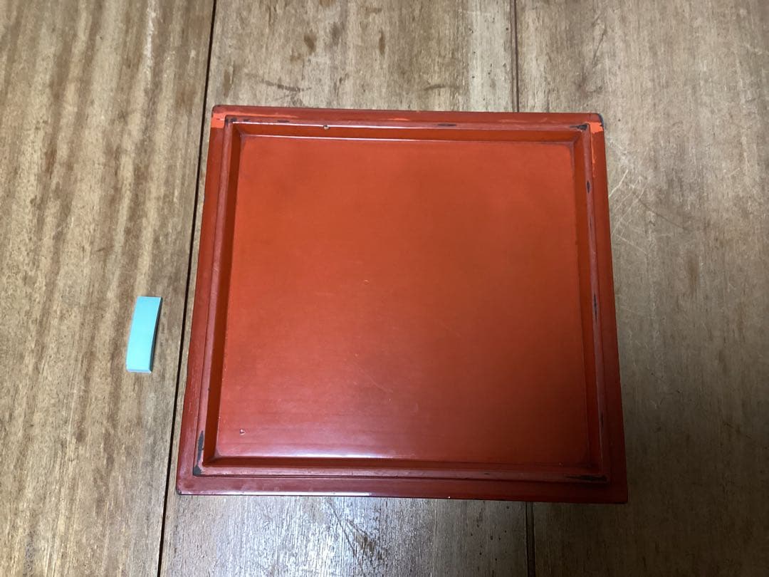 輪島製朱地藻紋刻　五段　重箱 台付　(検) 堆朱　鎌倉彫
