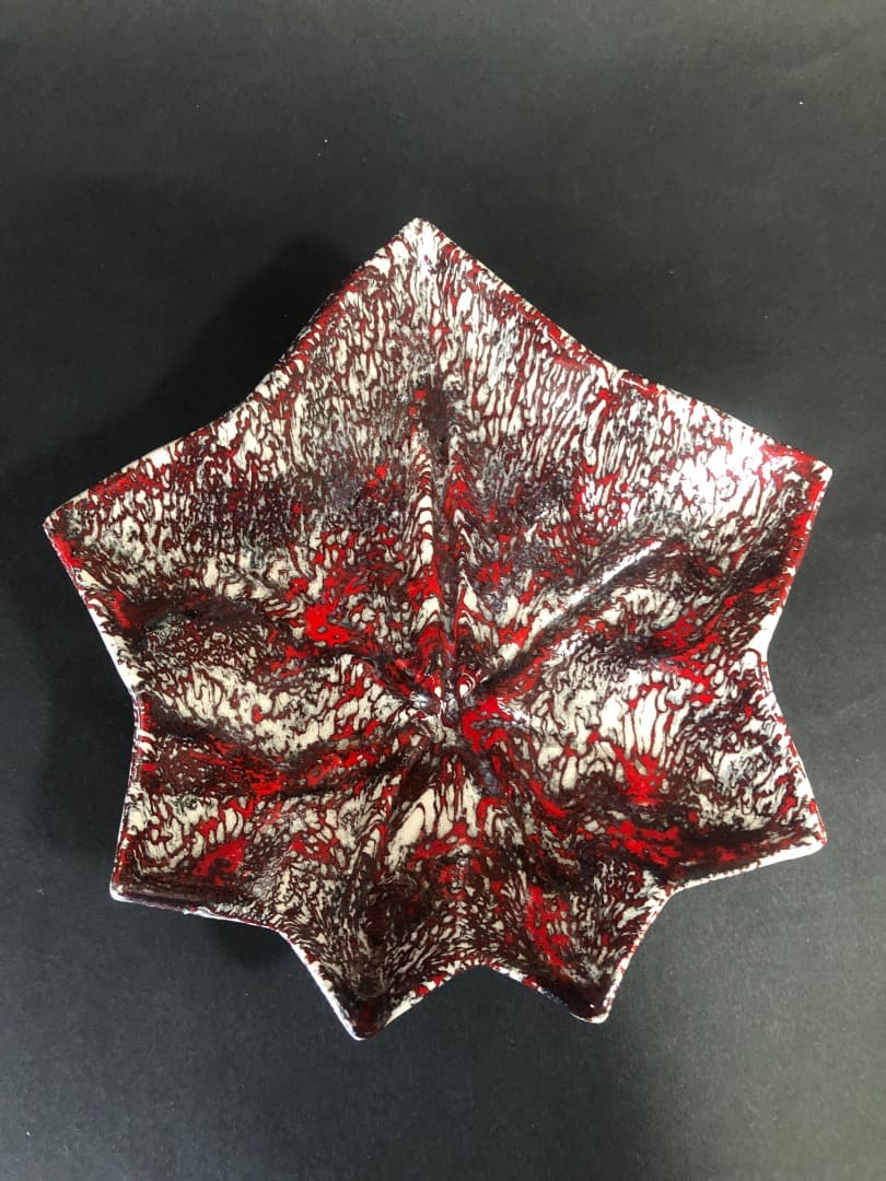 箕面焼　紅葉皿 松田箕山　小皿五枚　美品　赤心焼　銘名皿