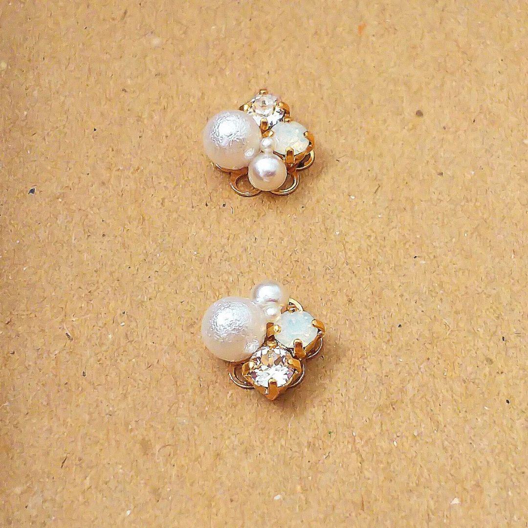 パール ビジュー ホワイト×ホワイトオパール ピアス イヤリング
