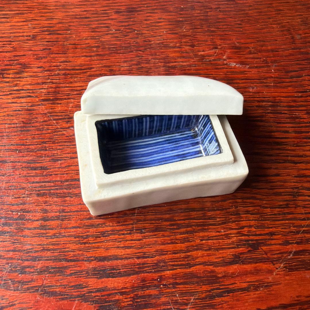 アンティーク 香合 白磁 染付 茶道具 モダン
