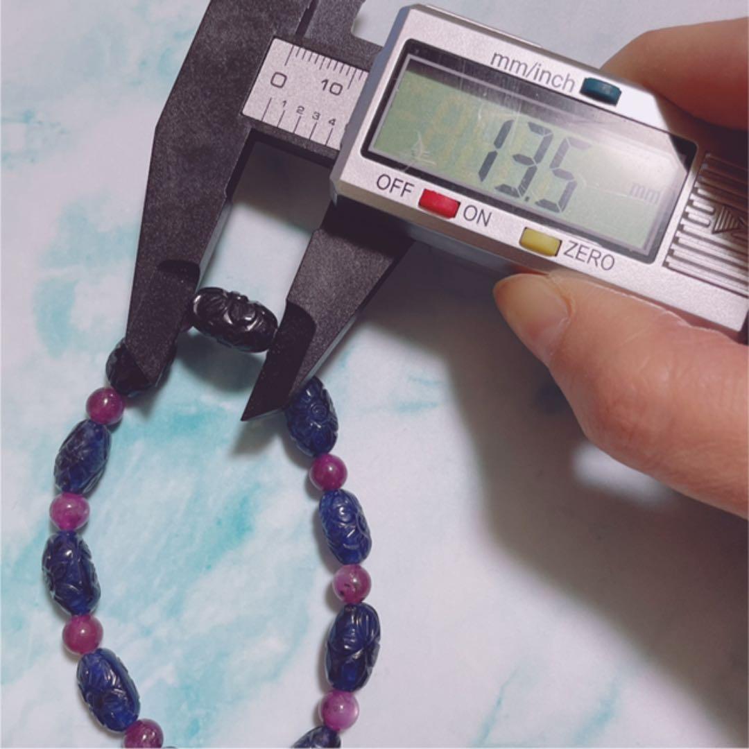ブルー サファイア ブレスレット お花彫り ビーズ ➕ スタールビー 未使用