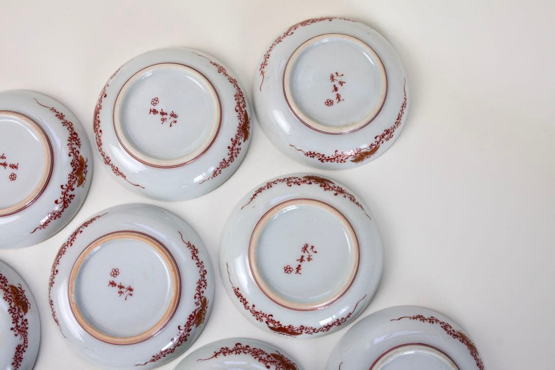 九谷焼 栄喜堂 赤絵 金彩 色絵 茶道具 九谷 陶磁器 和食器皿 10客 6-3