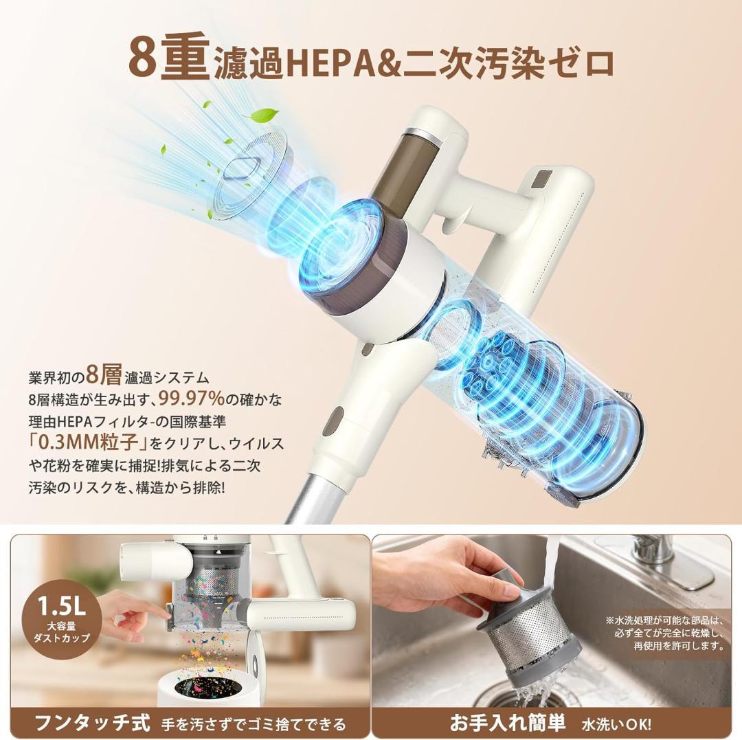 【新品 未使用品】コードレス掃除機自立式 75KPa超強力吸引 完全自立