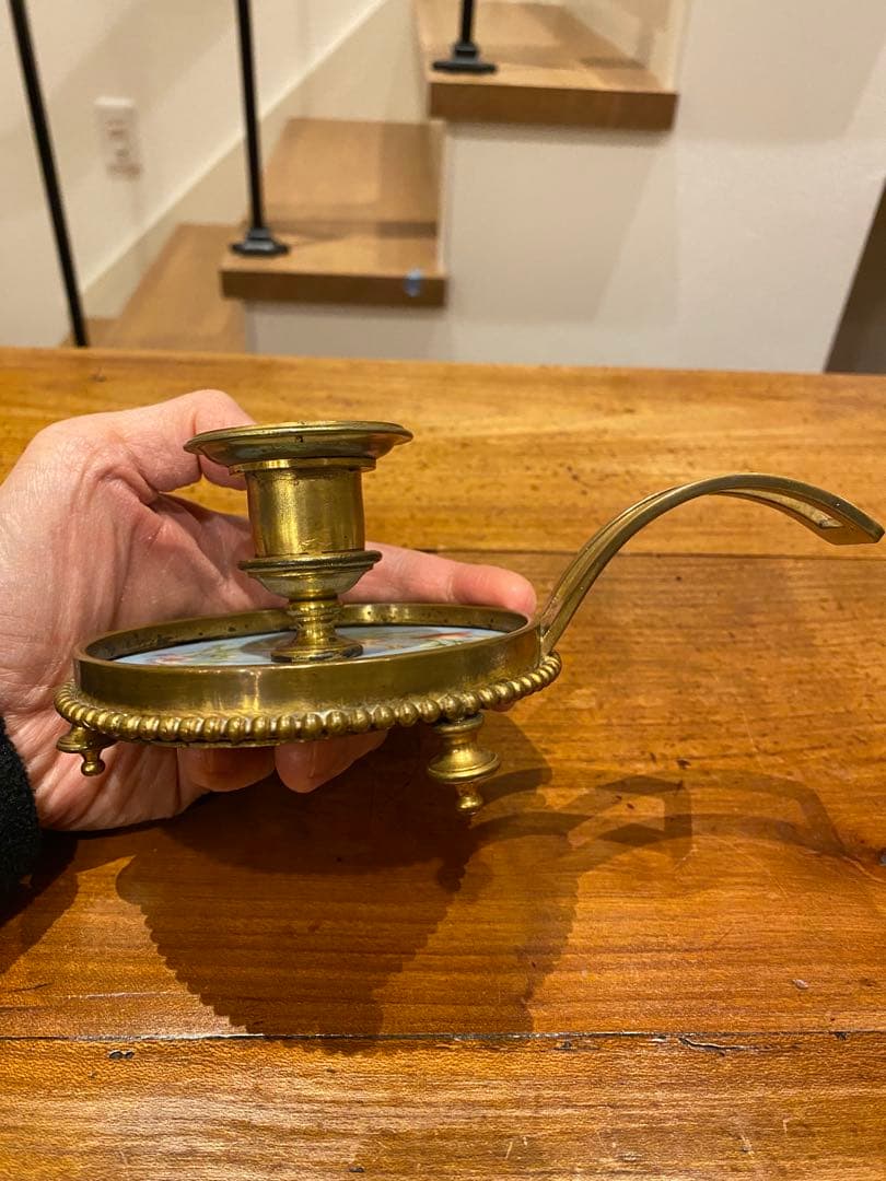 真鍮と陶器のチェンバーススティック　キャンドルホルダー　アンティーク