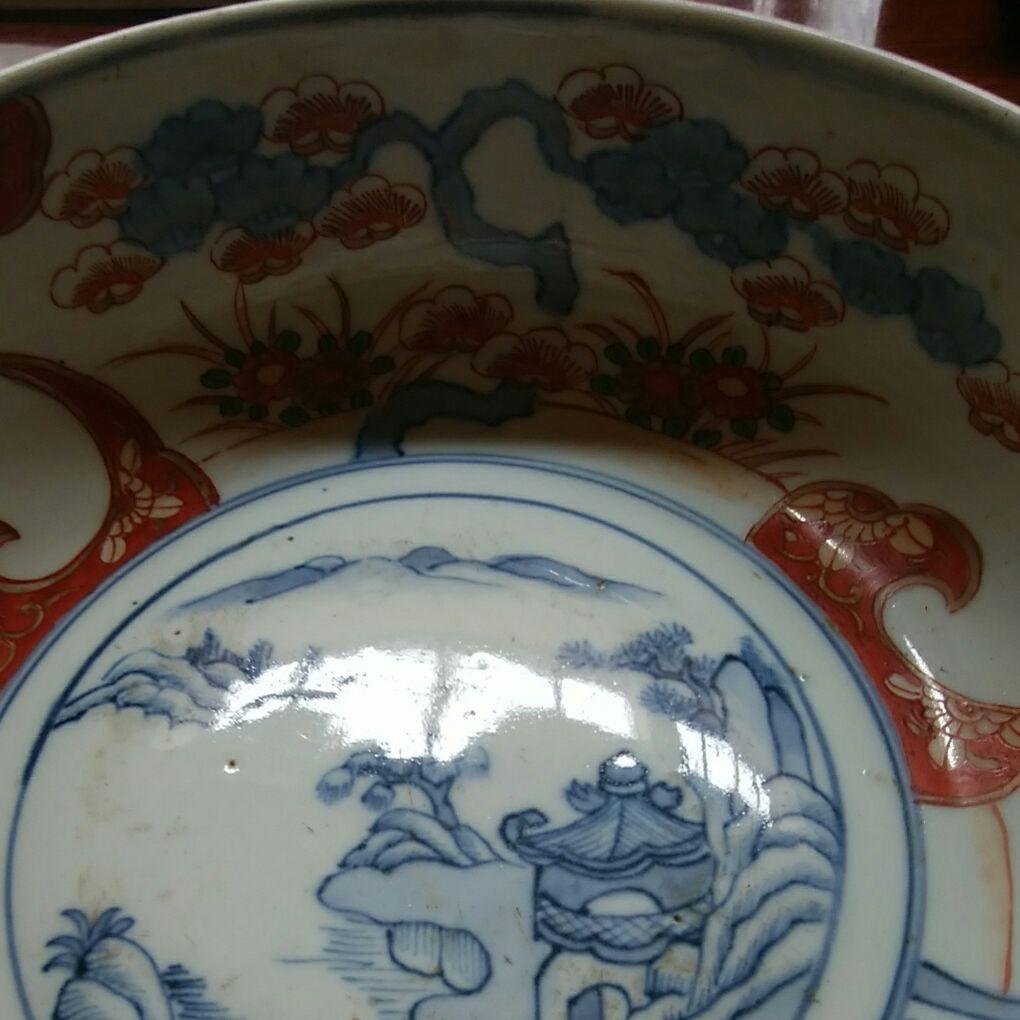 124   古伊万里　見込み染付山水図　大深皿