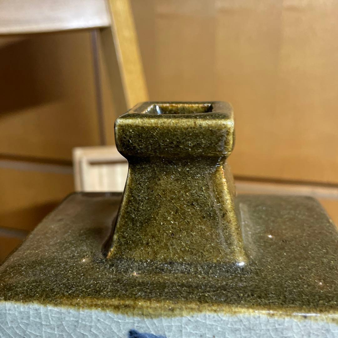 益子焼　月江窯　福原達朗　辰砂花文扁壺　共箱