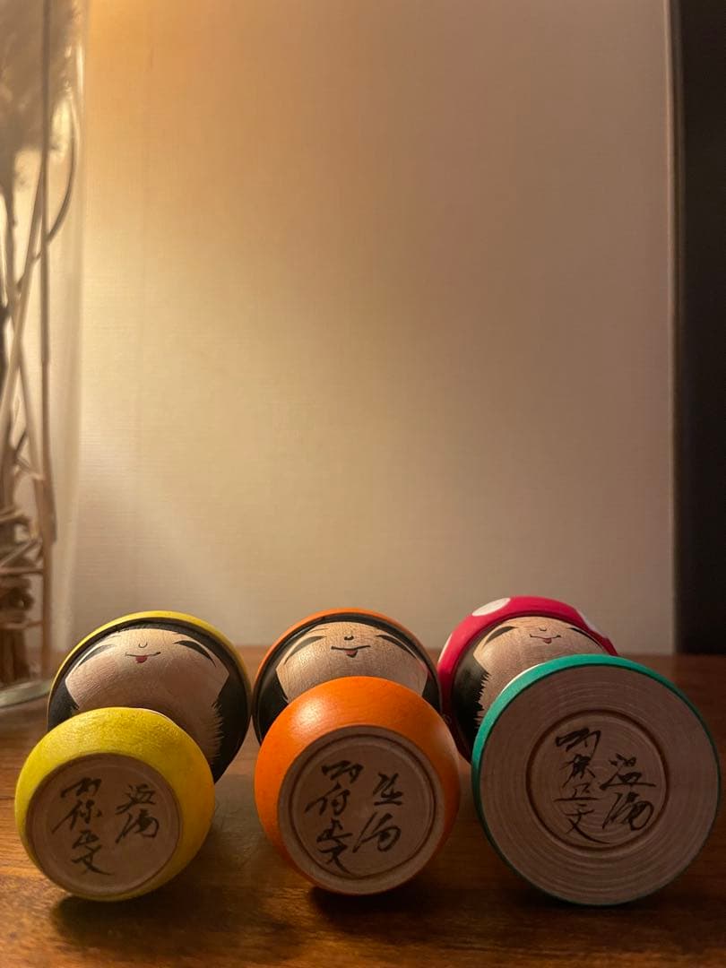阿保正文工人　津軽こけし カラフルな木製こけし人形セット レモン、みかん、きのこ