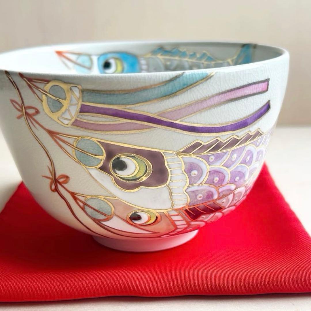 京焼　色絵　鯉のぼり(パステルカラー) 抹茶茶碗　茶道具