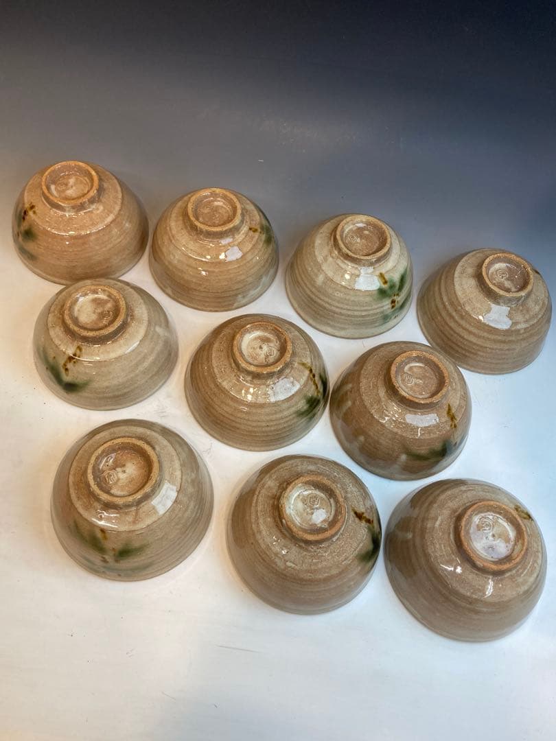 関口宗平 作 粉引笹文数茶碗10客組 共箱 茶道具