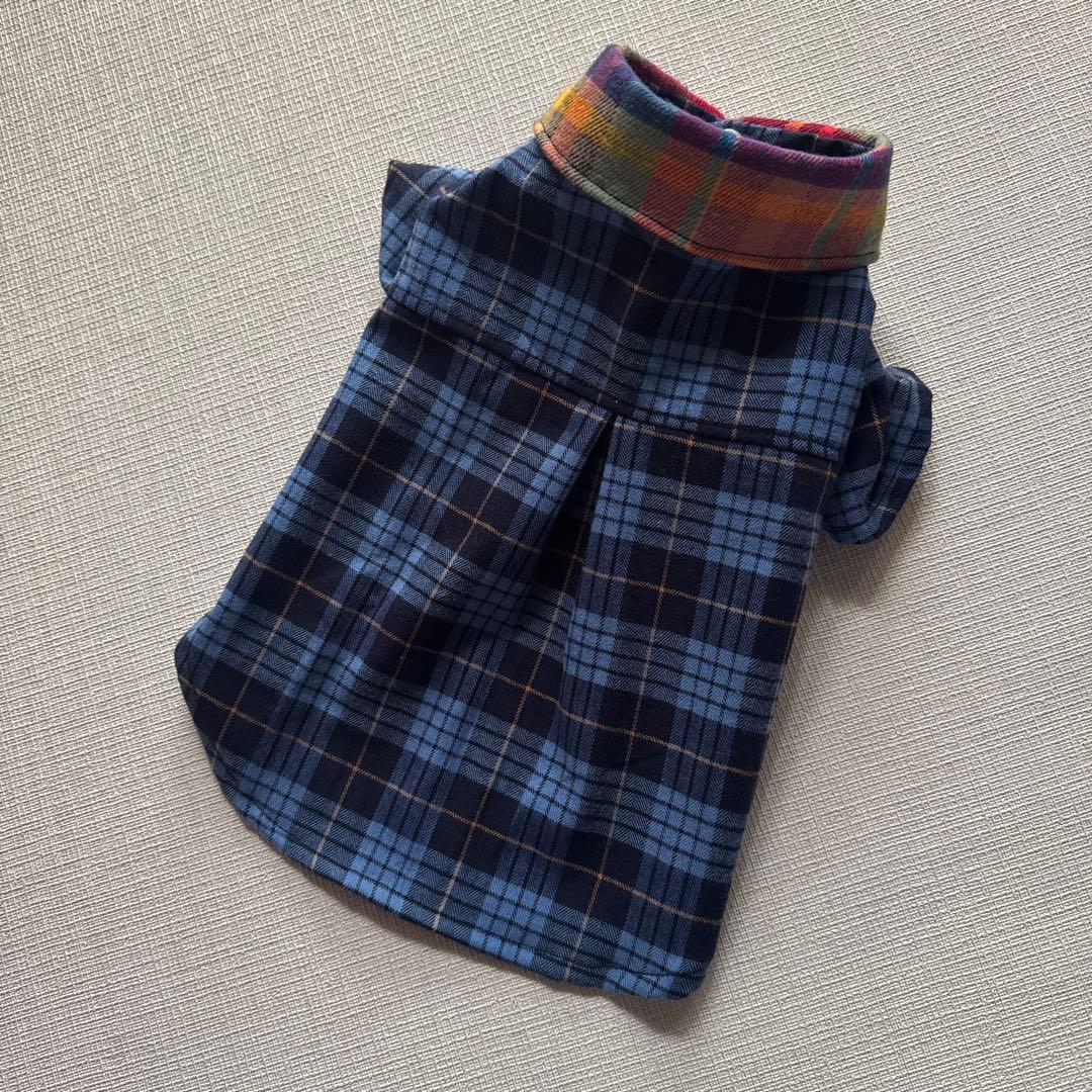 ハンドメイド　犬服チェック4段フリル付きワンピース