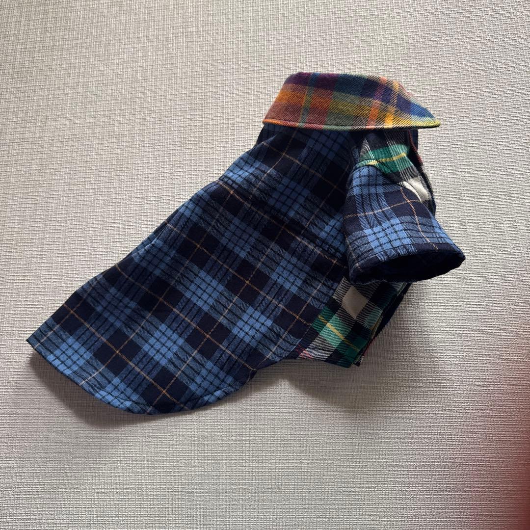 ハンドメイド　犬服チェック4段フリル付きワンピース