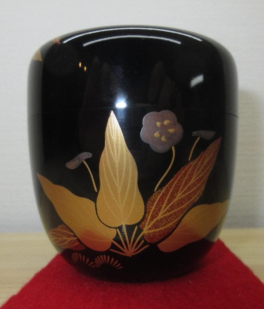 送料込【逢絢亭】茶道具 中棗 京塗 すみれ蒔絵 表千家書付 初瀬川柳庵 共箱入り