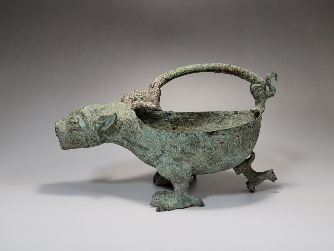 青銅造 神獣型 三足 香炉 唐宋時代 幅約28cm
