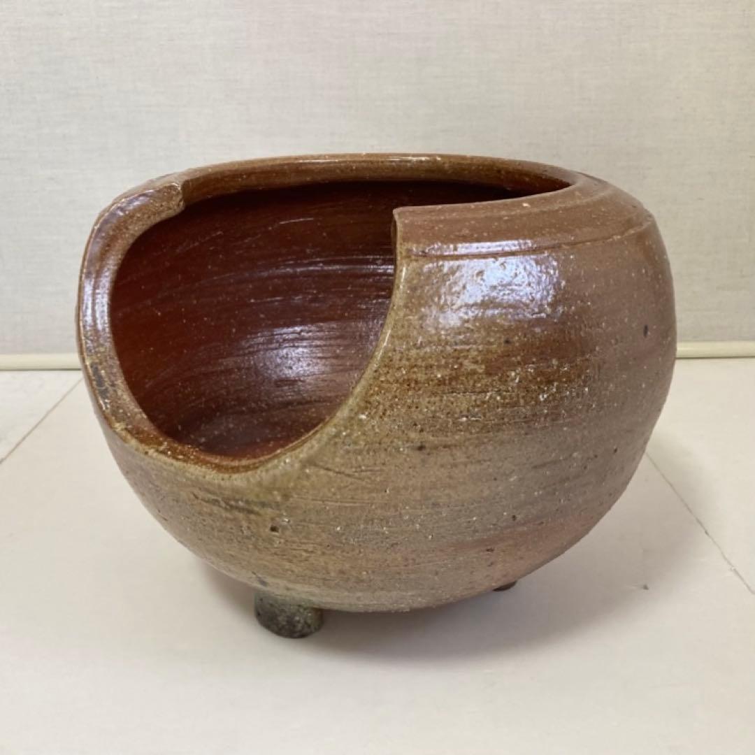 信楽焼 風炉 火鉢 花器 片口 脚付き 大型 陶器 和風 茶道具 華道 レトロ