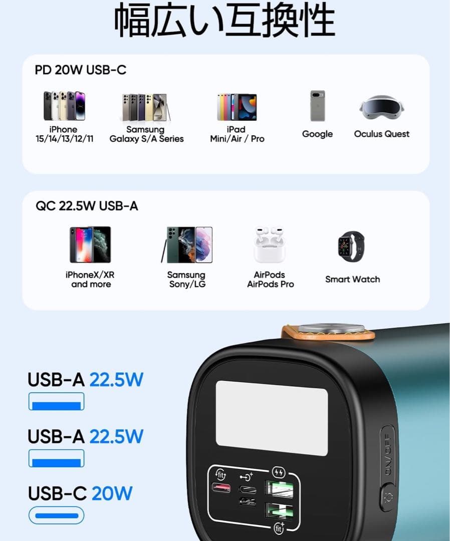 モバイルバッテリー ポータブルバッテリー 80000mAh 大容量 22.5W