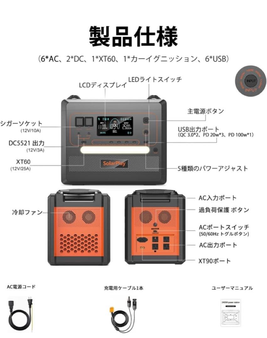か*ん様 SolarPlay ポータブル電源 2300Wh 14ポート
