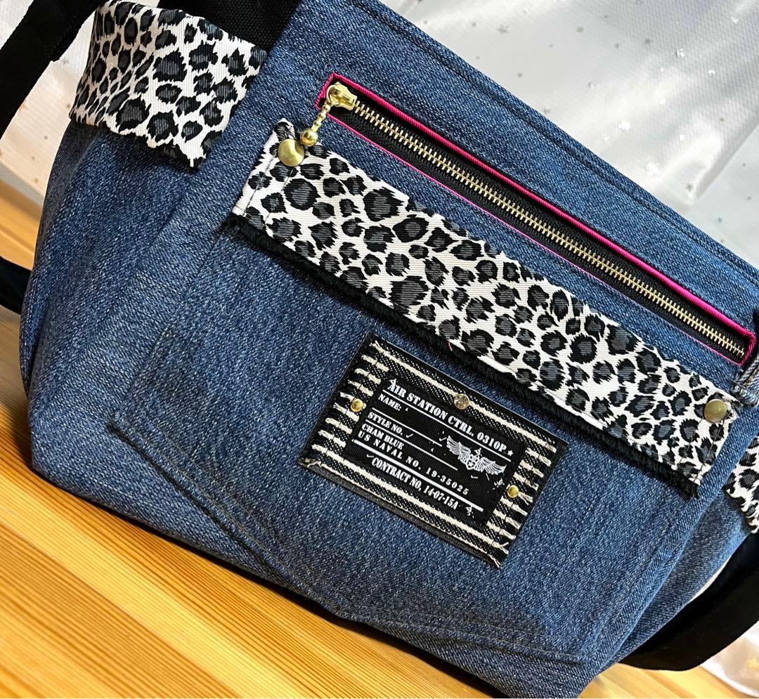 デニムリメイクバッグ（L）No.757☆ショルダーバッグ