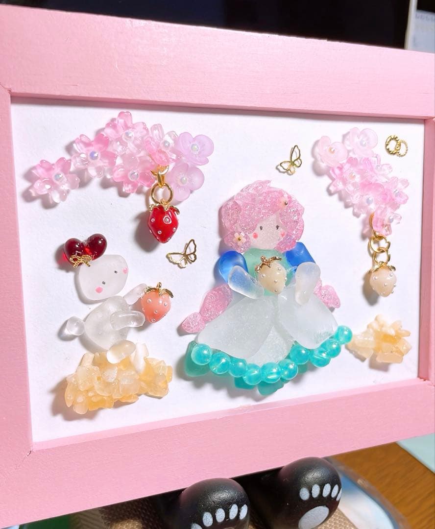 うさぎさんとなかよし　シーグラスアート