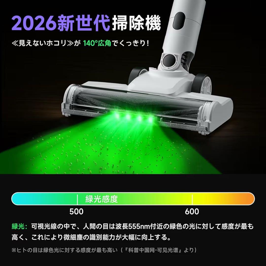 掃除機 コードレス 75kPa強力吸引 55分連続稼働 自立式 軽量 LED搭載