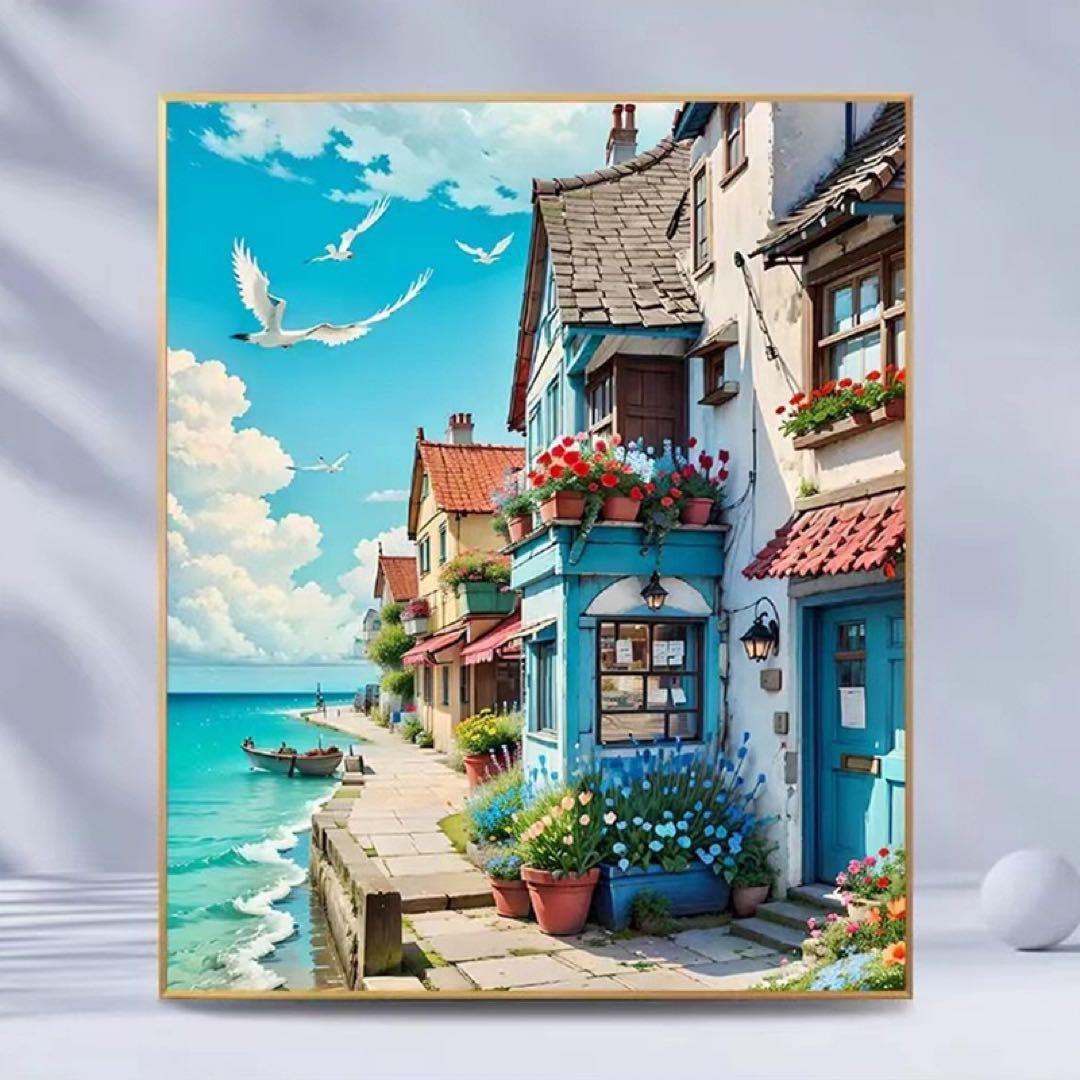 海辺の街並み 風景画 デジタルアート