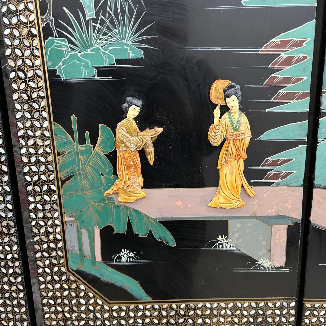 ☆玉彫屏風　深圳市博物館　国家芸術部　玉石屏風　6連☆