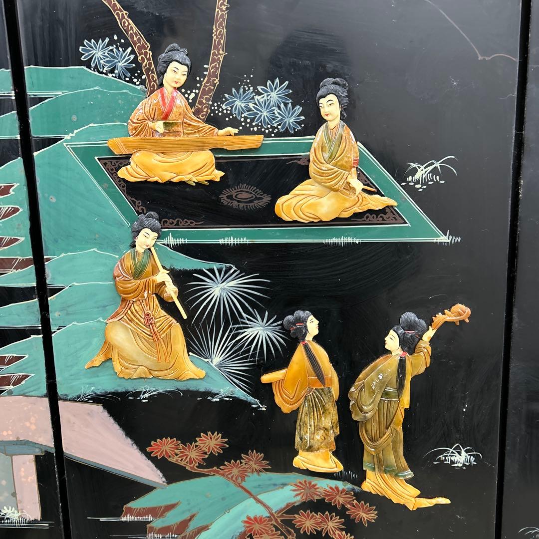 ☆玉彫屏風　深圳市博物館　国家芸術部　玉石屏風　6連☆