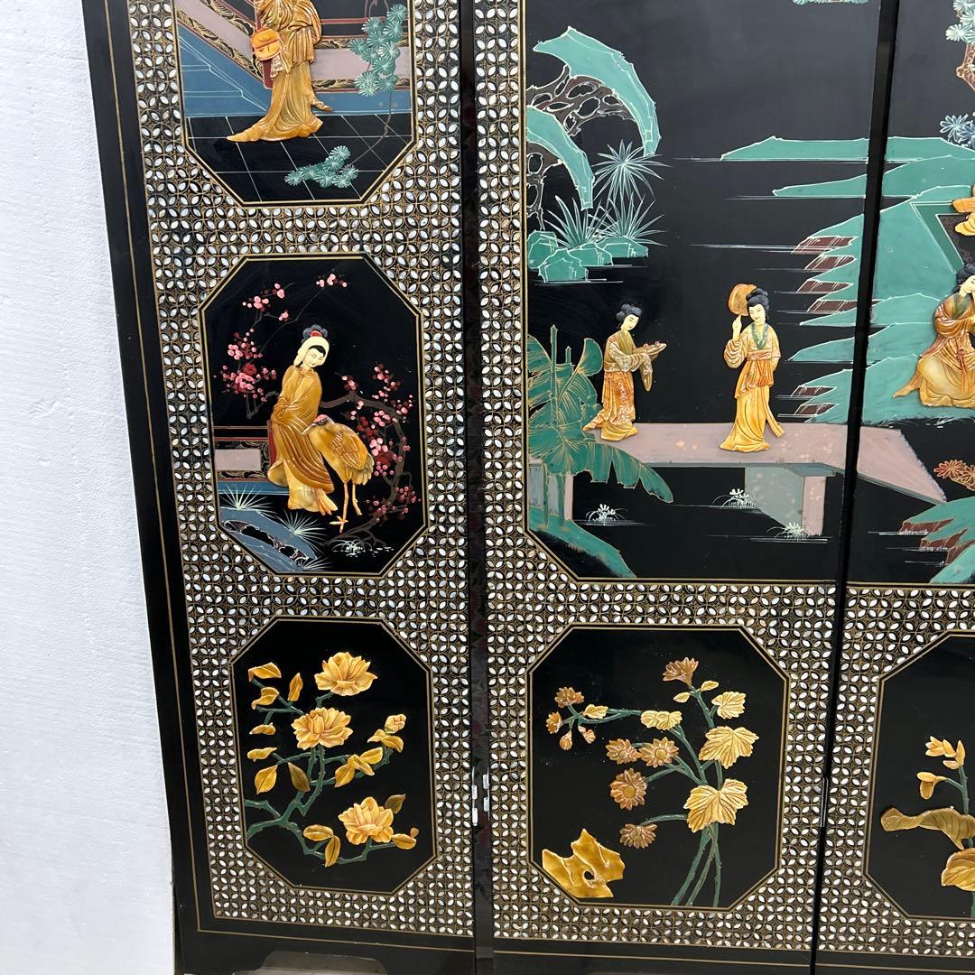 ☆玉彫屏風　深圳市博物館　国家芸術部　玉石屏風　6連☆