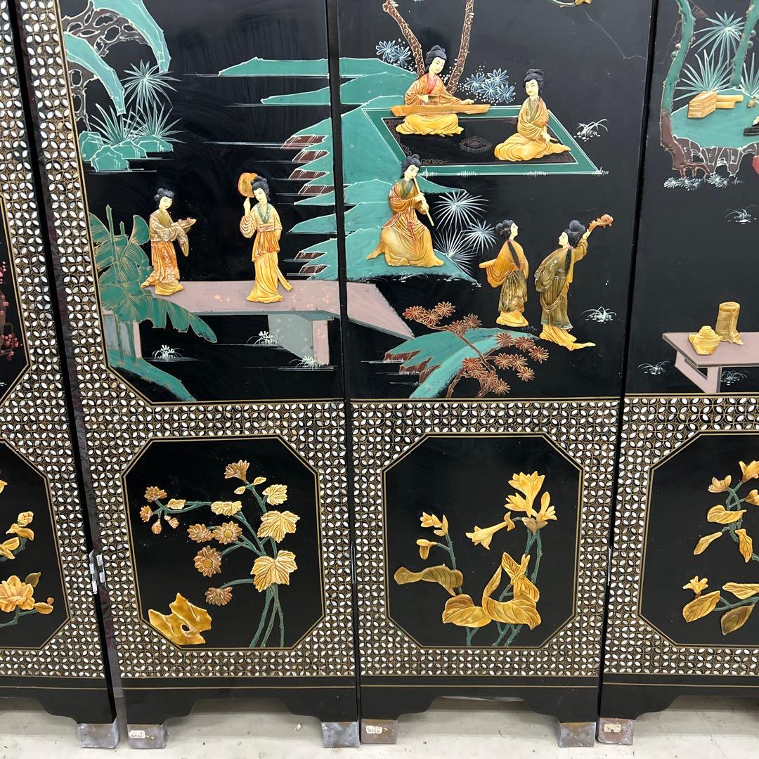 ☆玉彫屏風　深圳市博物館　国家芸術部　玉石屏風　6連☆
