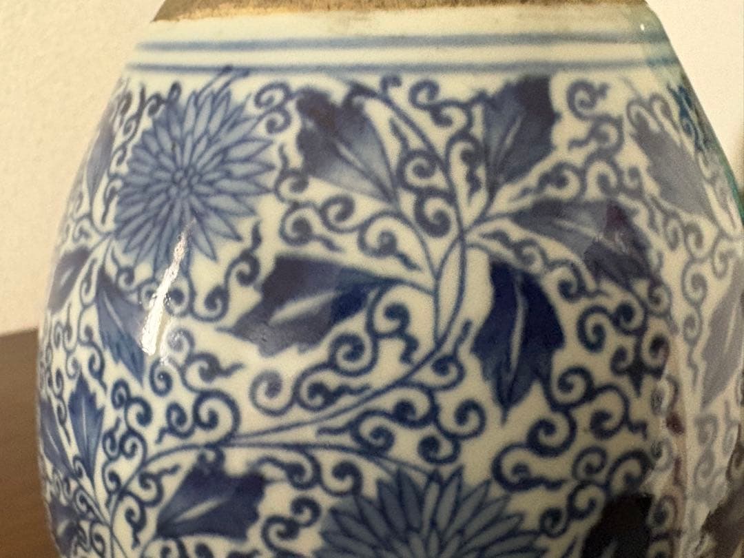 中国の花瓶　壺　青花磁器　染付 569g