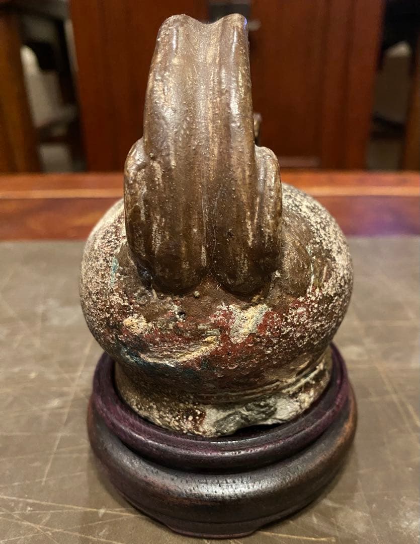 ベトナム　クアンドゥック陶器鑑賞台付　一輪挿し　ヴィンテージ　レア 茶器小物