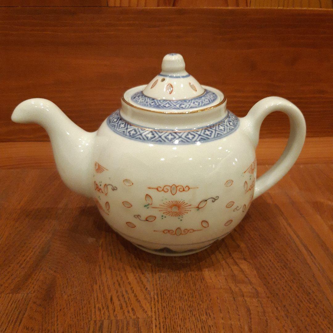 中国景徳鎮茶器 染付け蛍煎茶急須/中国壁掛け飾り皿　アンティーク