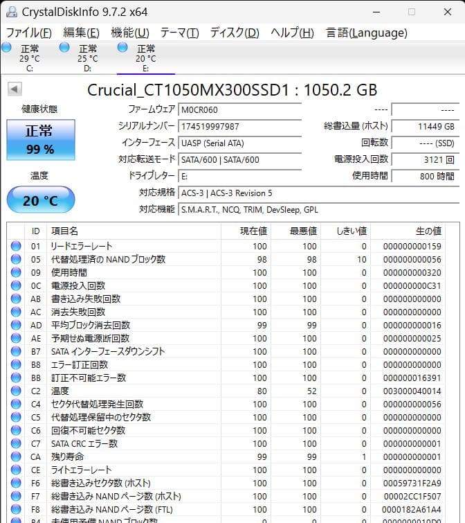 Crucial　2.5インチSSD　1TB　CT1050MX300SSD1