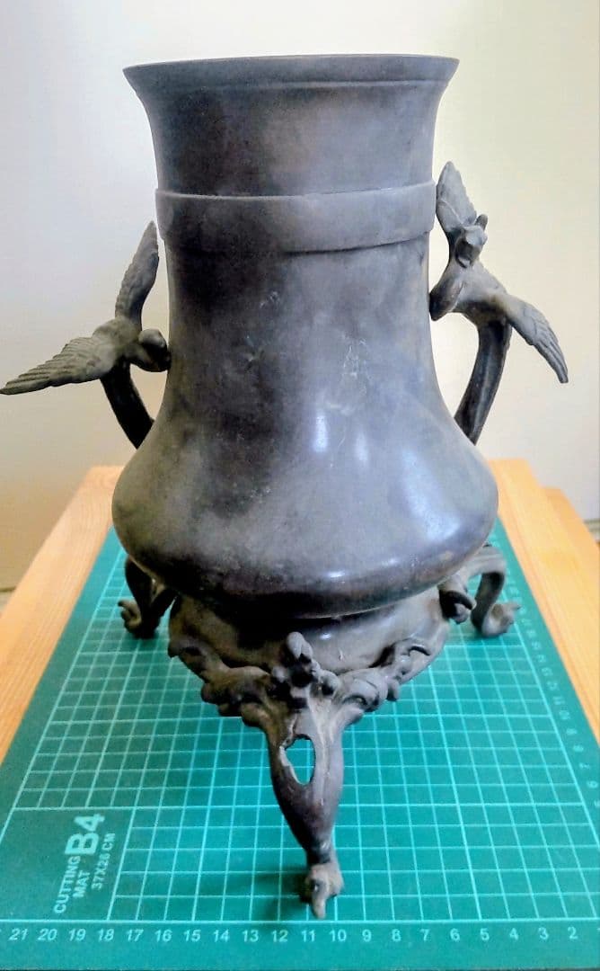 古銅 鳳凰三足香炉 花入セット 銅合金 仏具 茶道具古美術『大事に保管してます』