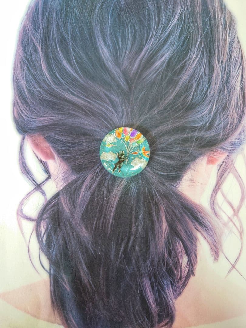レジン　猫　ヘアゴム　ブローチ　ポニーフック　No.625