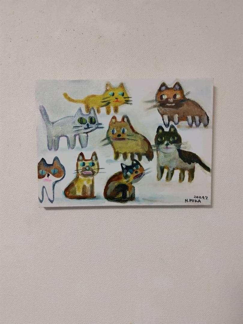 【値下 様々な猫達】手書き アクリル画 F4号 高さ242mm幅333mm