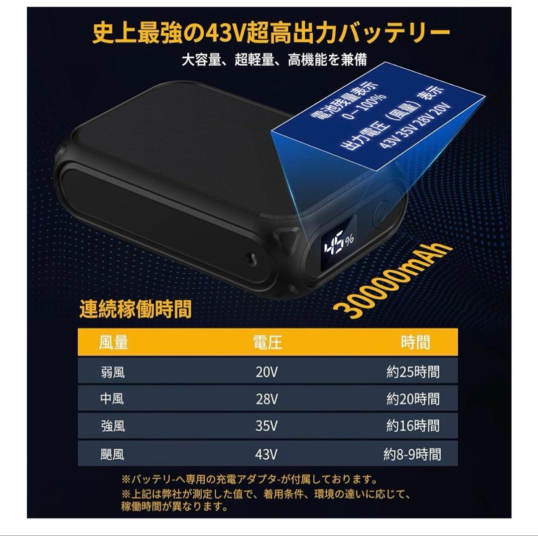 2025新登場 史上最強43V超高出力 30000mAhファンバッテリーセット