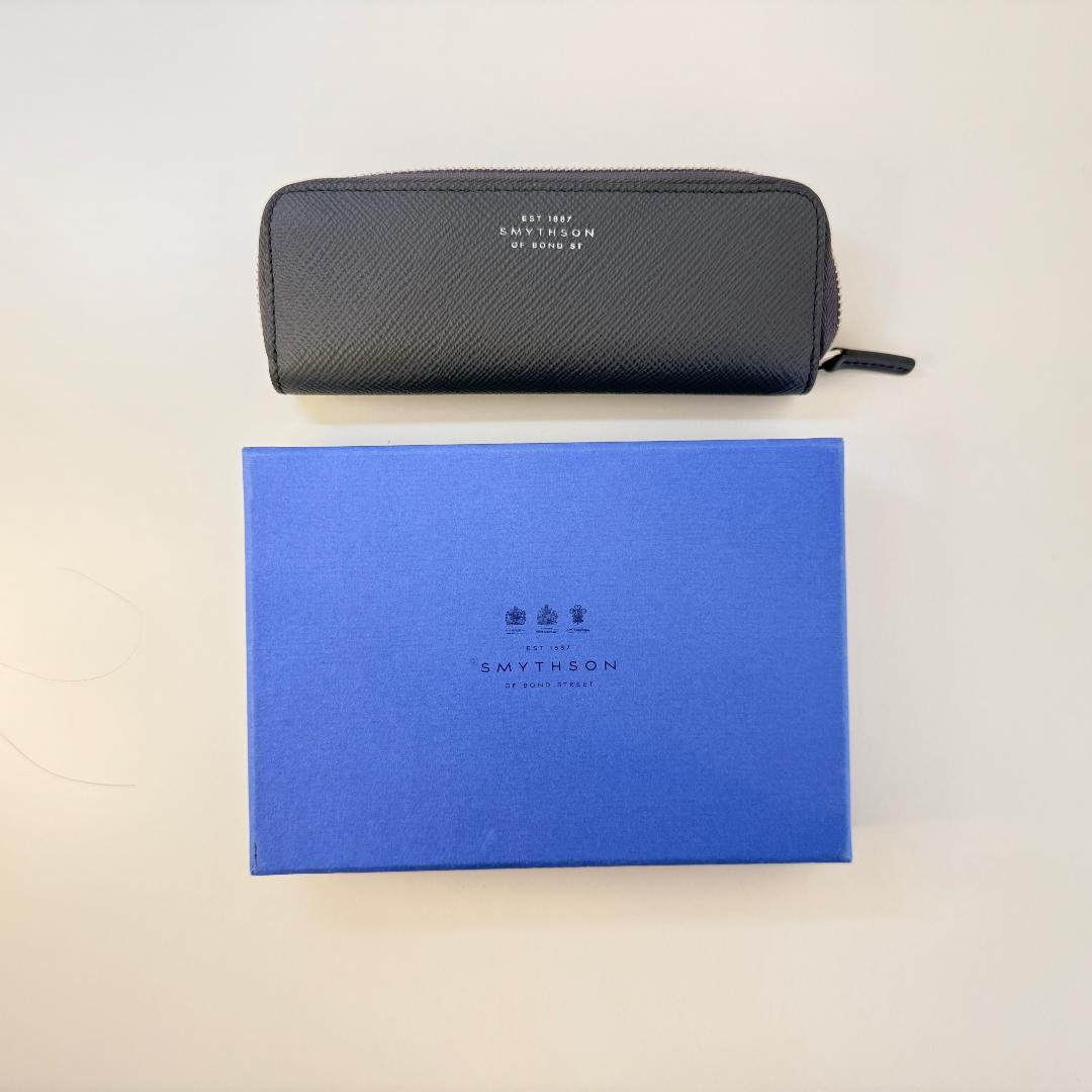 SMYTHSON ダークグレー レザー ペンケース