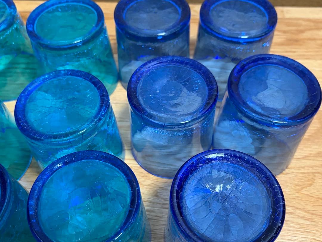 琉球ガラス 14客セットロックグラス 吹きガラス 沖縄伝統工芸 焼酎グラス 美品
