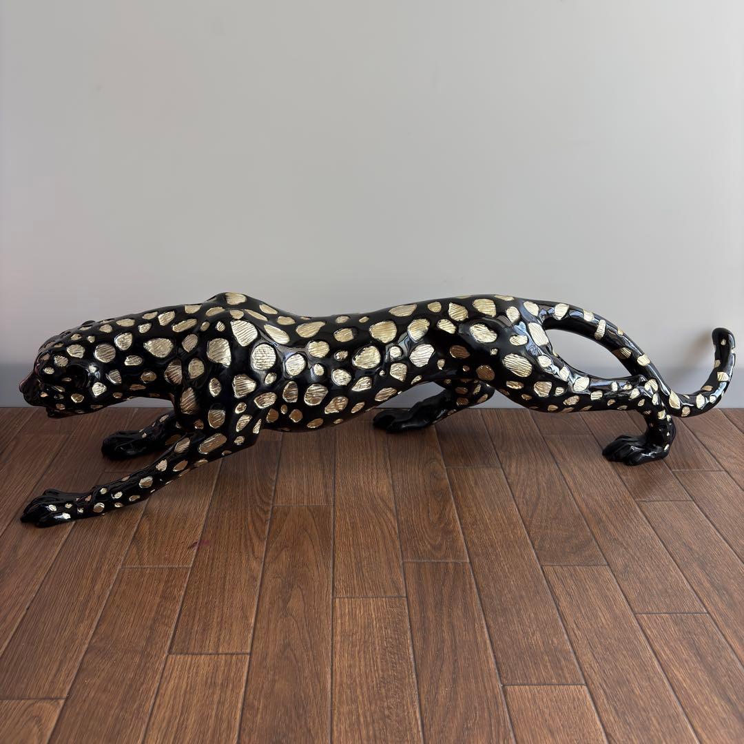 全長80cm　約7.8KG ジャガー　置物　高級感抜群 ブラックパンサー