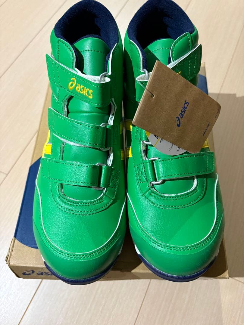 asics 緑/黄色 ハイカット安全靴