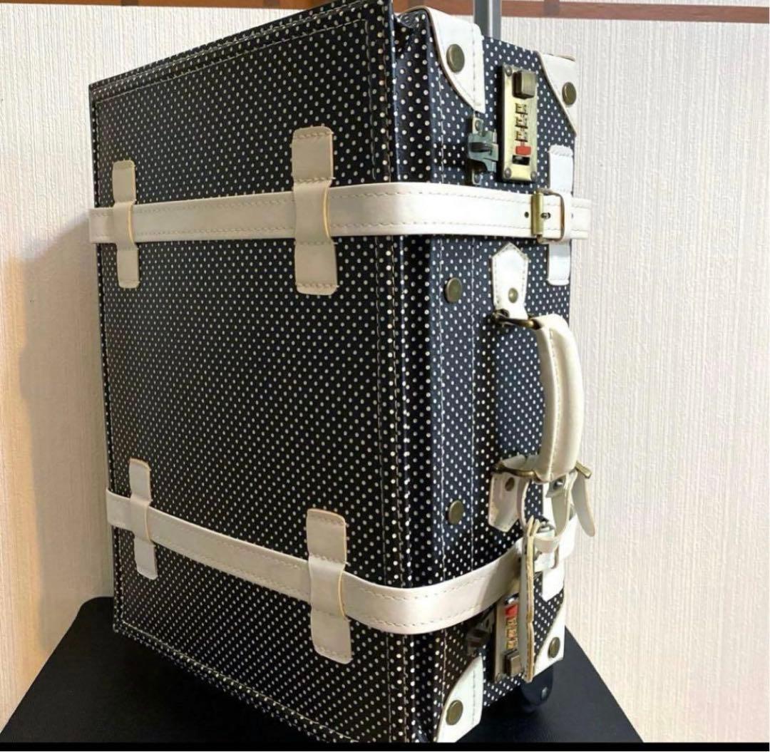 トランク型キャリーバッグ黒白ドットキャリーケース旅行バッグS機内持ち込み水玉模様