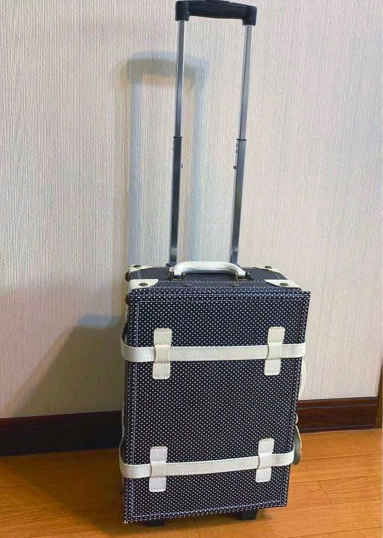 トランク型キャリーバッグ黒白ドットキャリーケース旅行バッグS機内持ち込み水玉模様