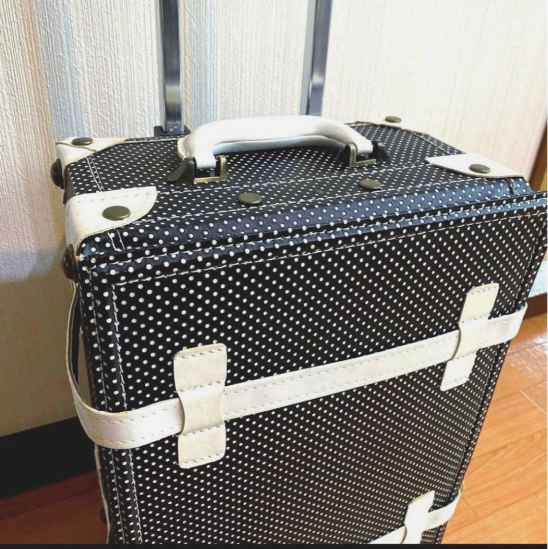 トランク型キャリーバッグ黒白ドットキャリーケース旅行バッグS機内持ち込み水玉模様