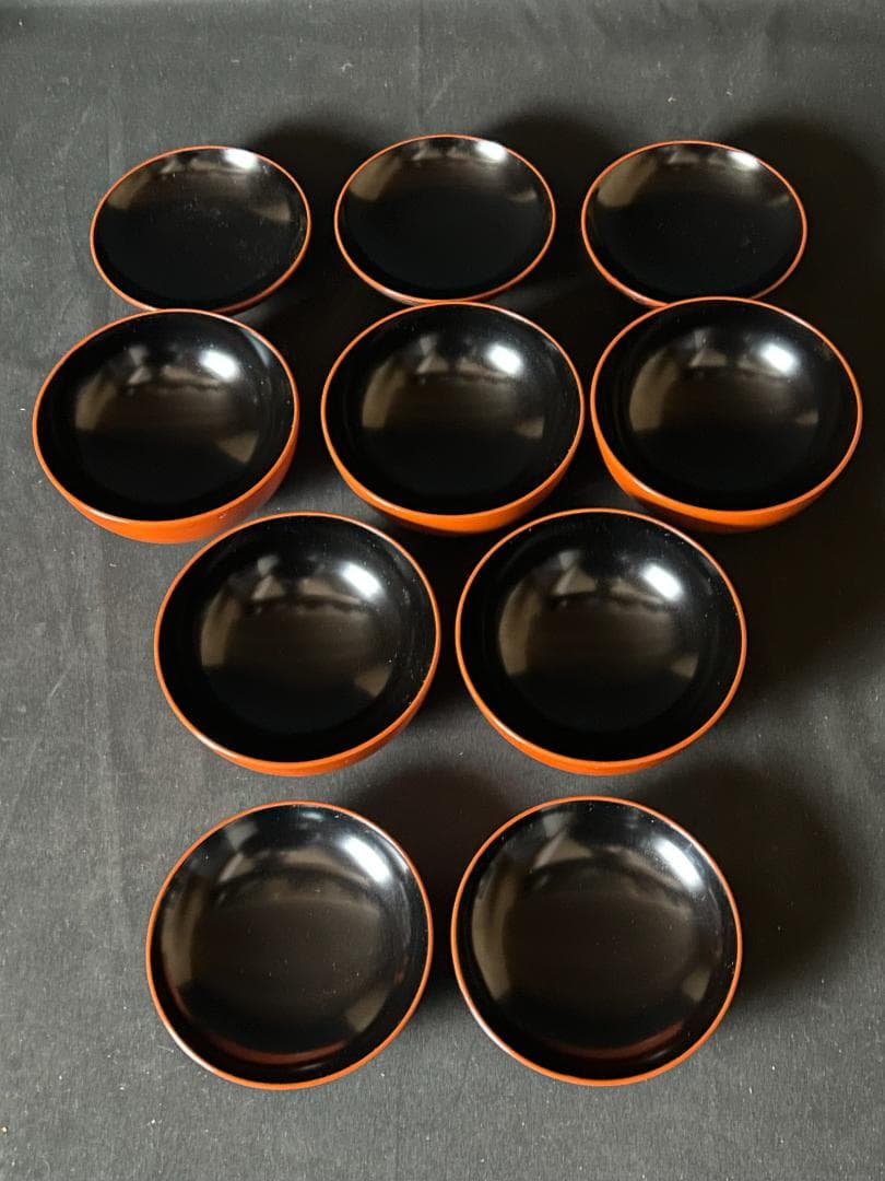 輪島塗 吉田万作 日の丸椀 沈金黒蒔絵 唐草文 吸物椀 5客 茶懐石道具81