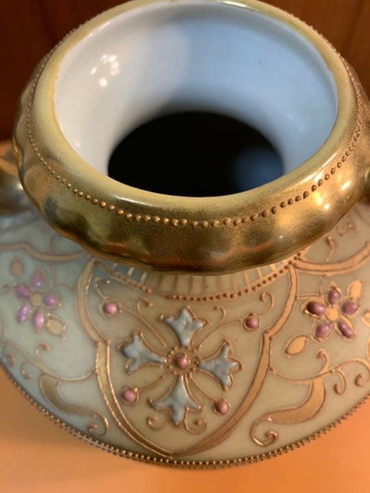 オールドノリタケ　花瓶　椰子の木　水辺の風景　27.5cm    1911年