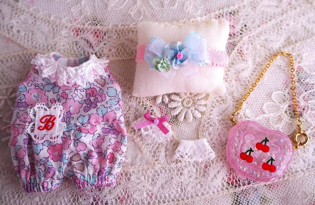 ピンクフラワーロンパースセット cocoriang kumukuku